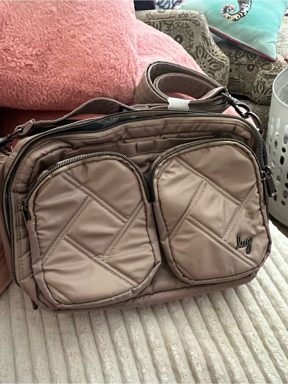 lug Quilted Crossbody Bag in Taupe